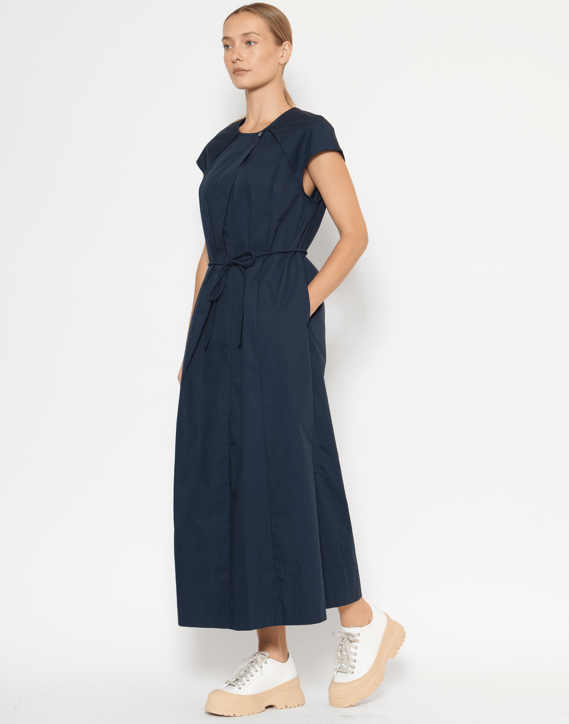 Navy Cotton Poplin Alma Dress