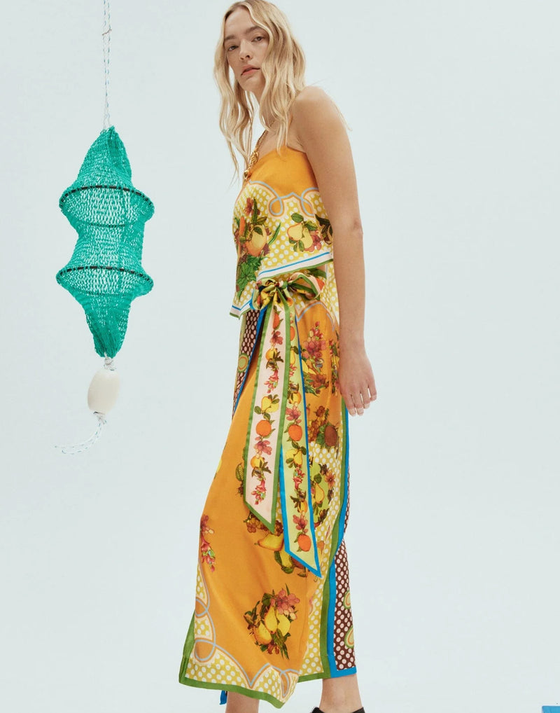 Lemonis Print Silk Twill Skirt