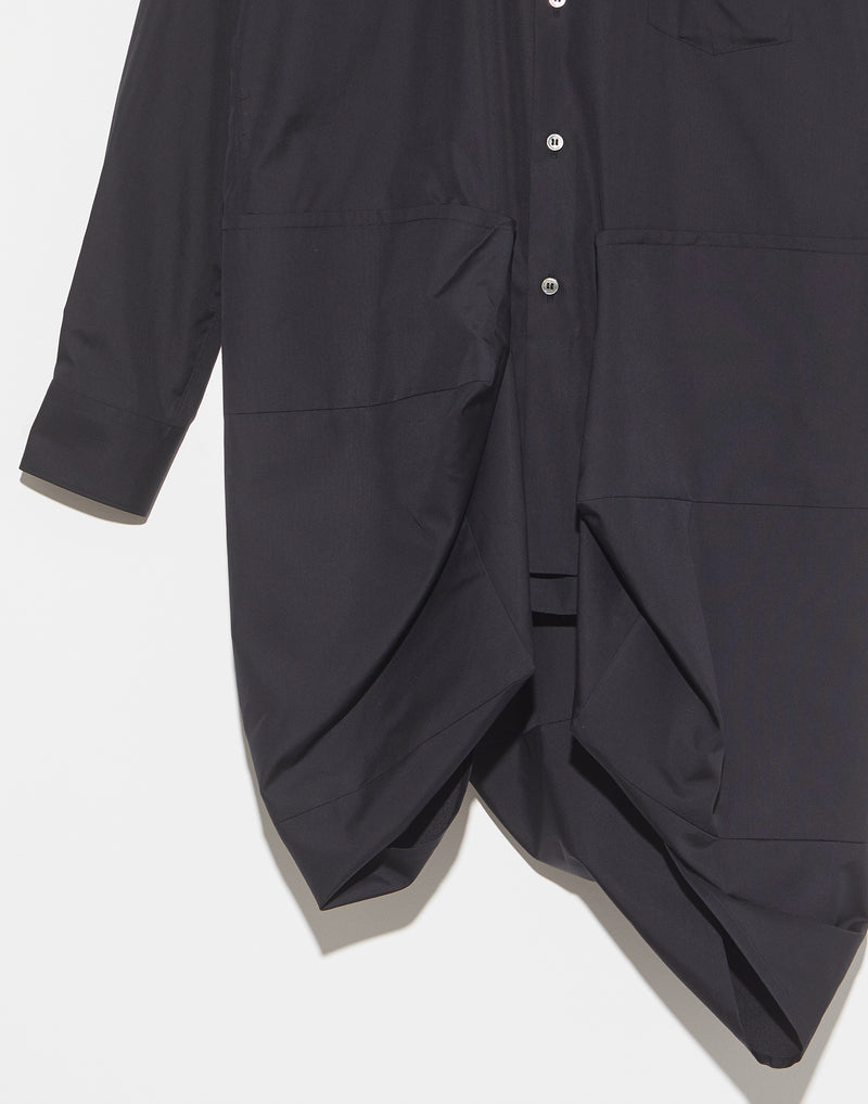 Black Asymmetric Cotton Poplin Shirt