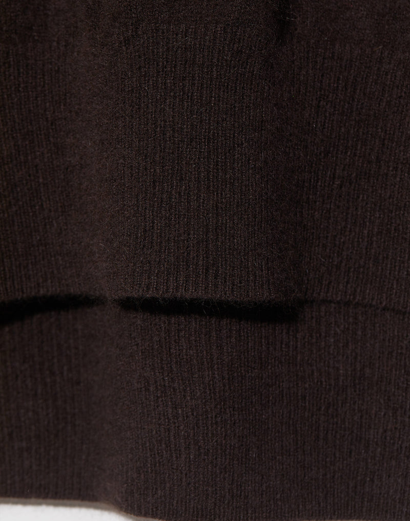 Dark Brown Cashmere & Wool Half Sleeve Pullover
