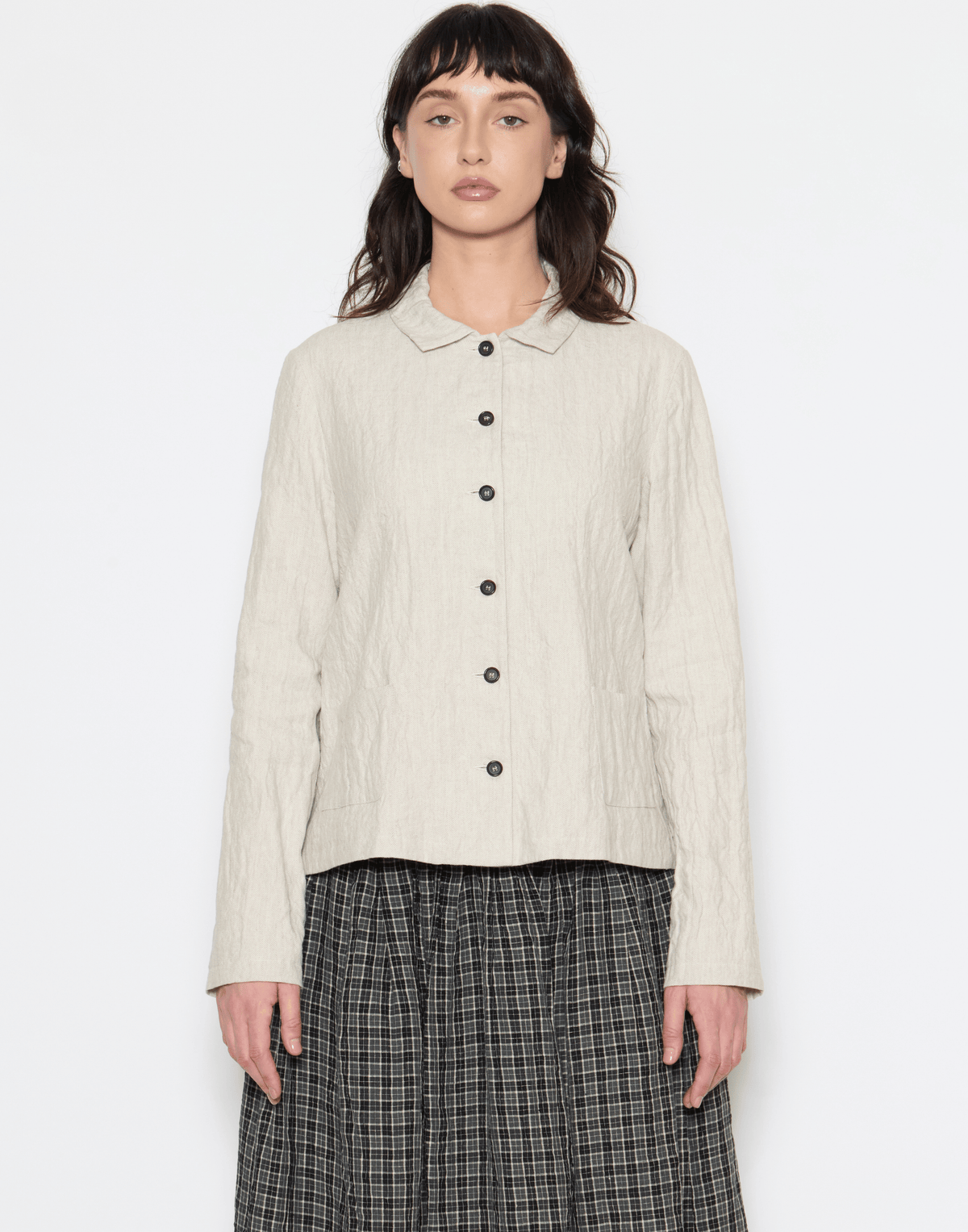 Ecru Herringbone Linen & Cotton Blend Jacket
