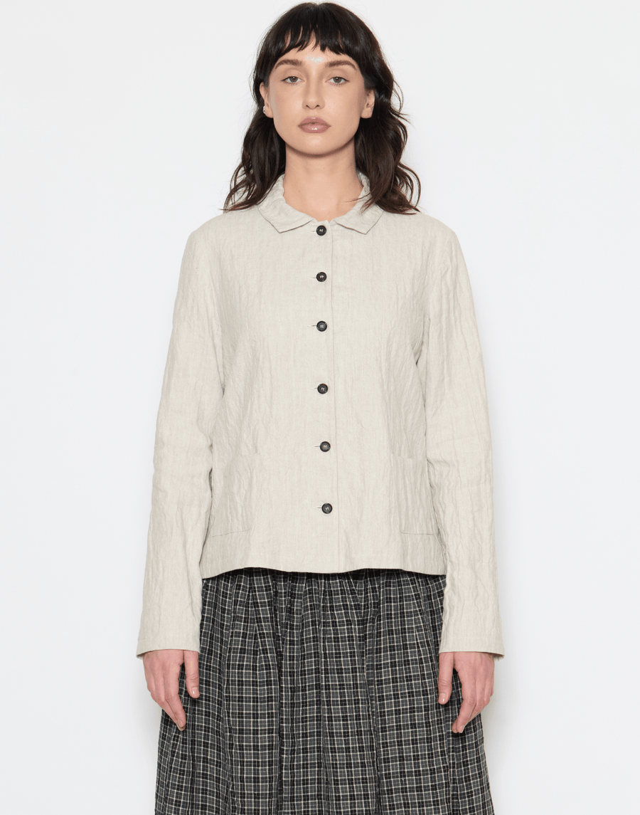 Ecru Herringbone Linen & Cotton Blend Jacket