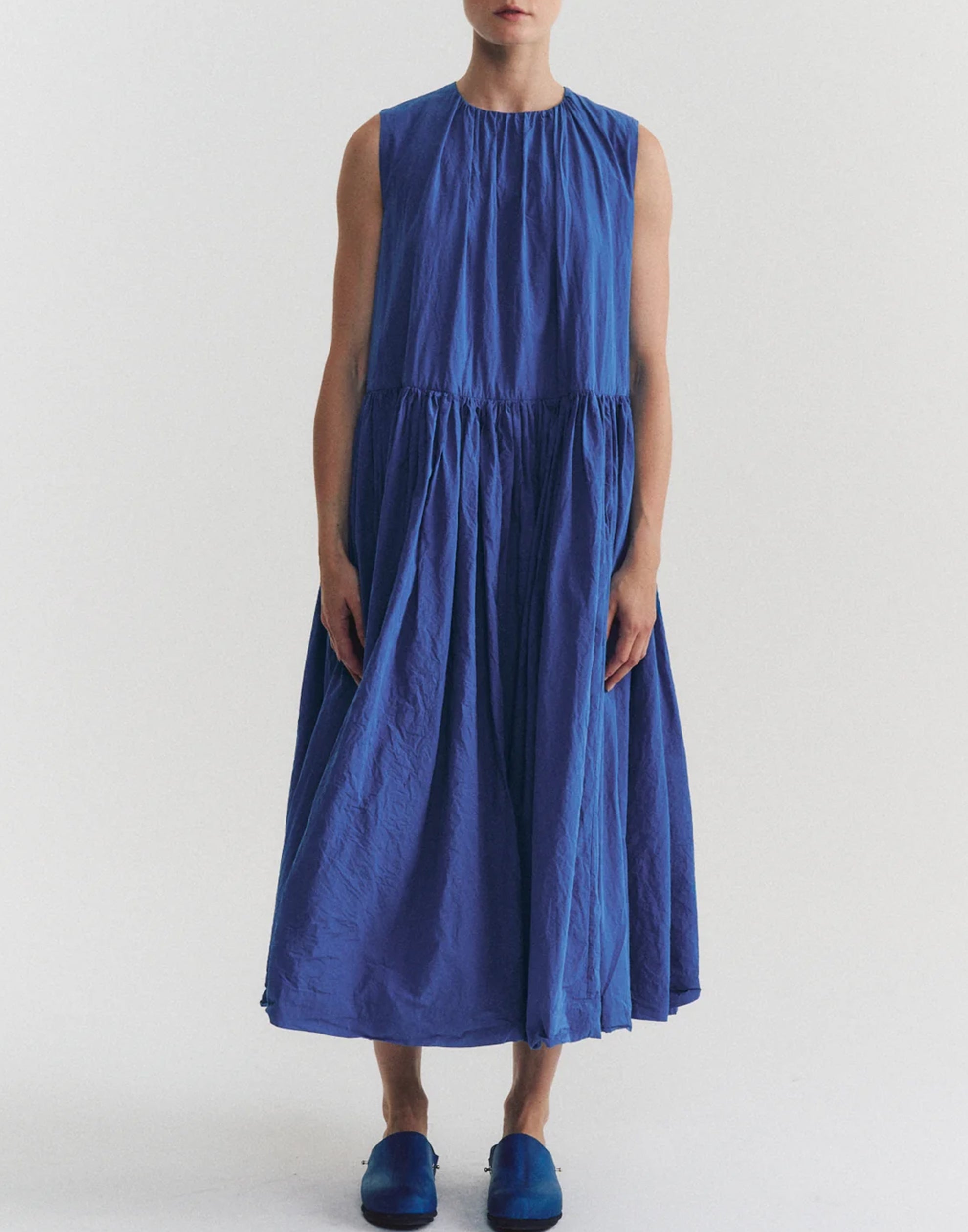 Mid Blue Cotton Pomme Ruche Dress