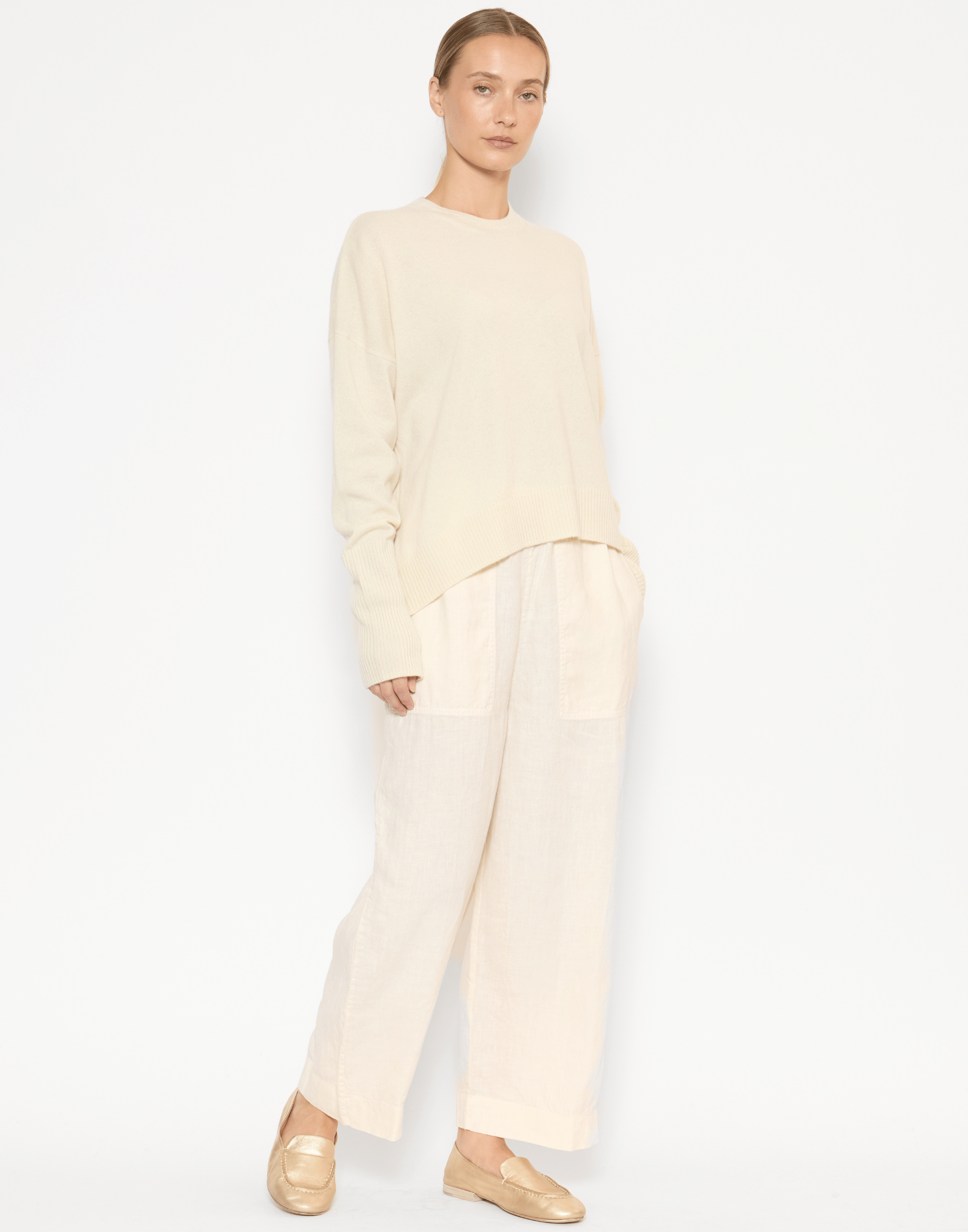 Cream Raw Cashmere Relaxed Pullover