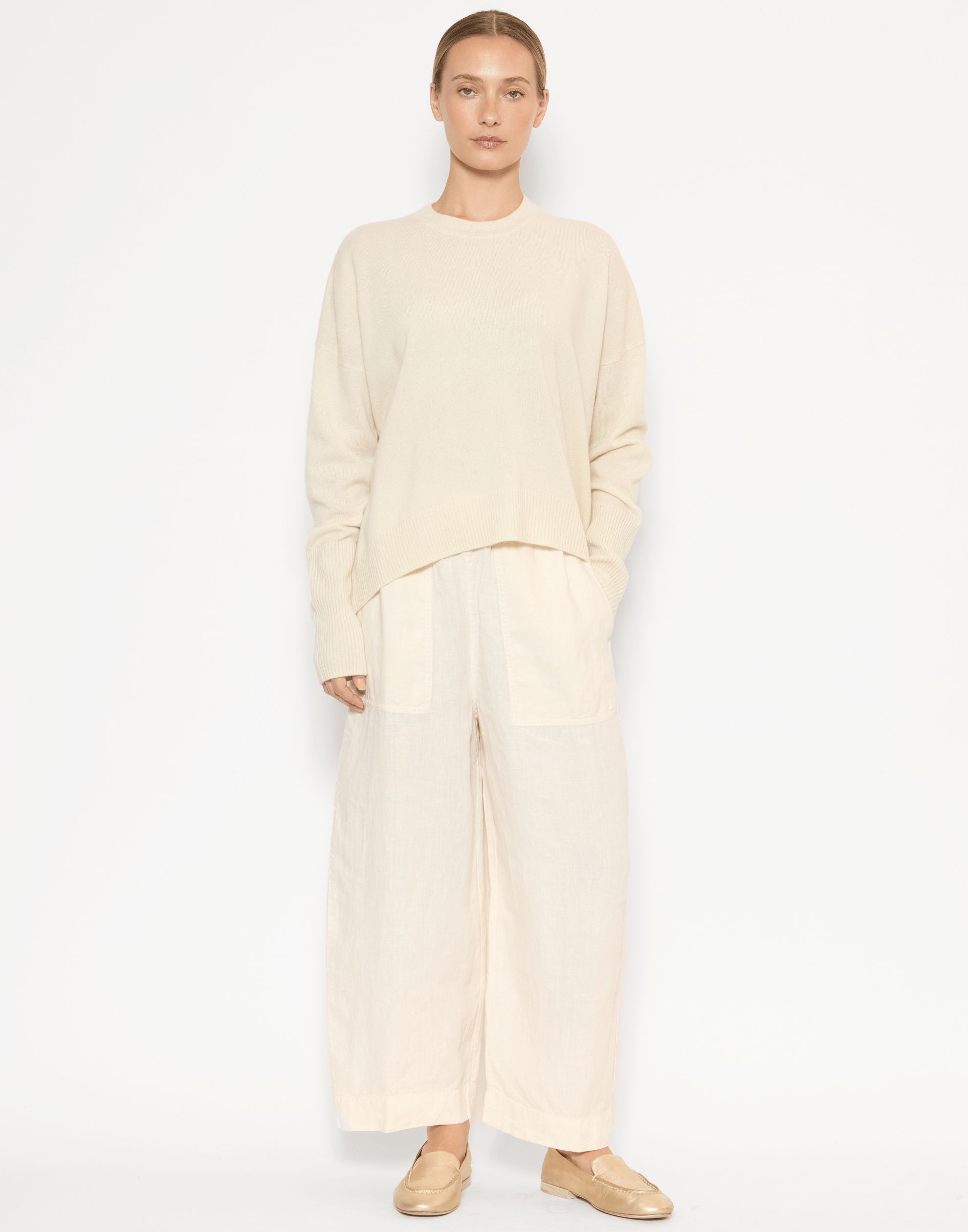 Cream Raw Cashmere Relaxed Pullover