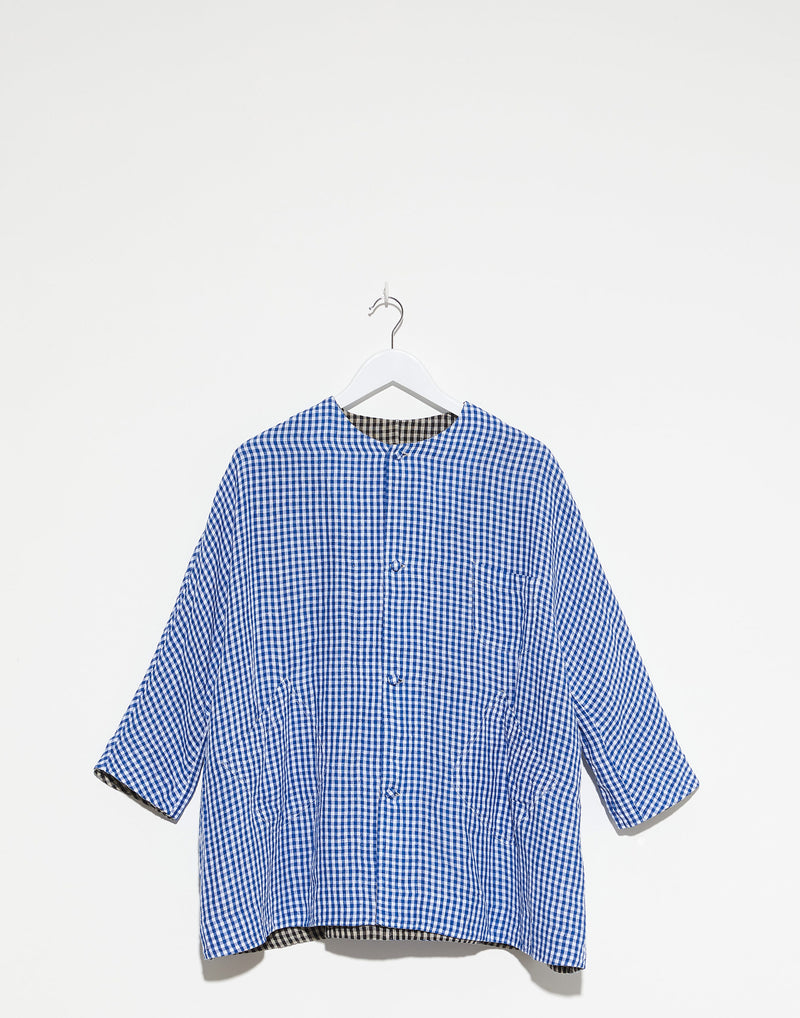 Black & Blue Vichy Linen Reversible Coat