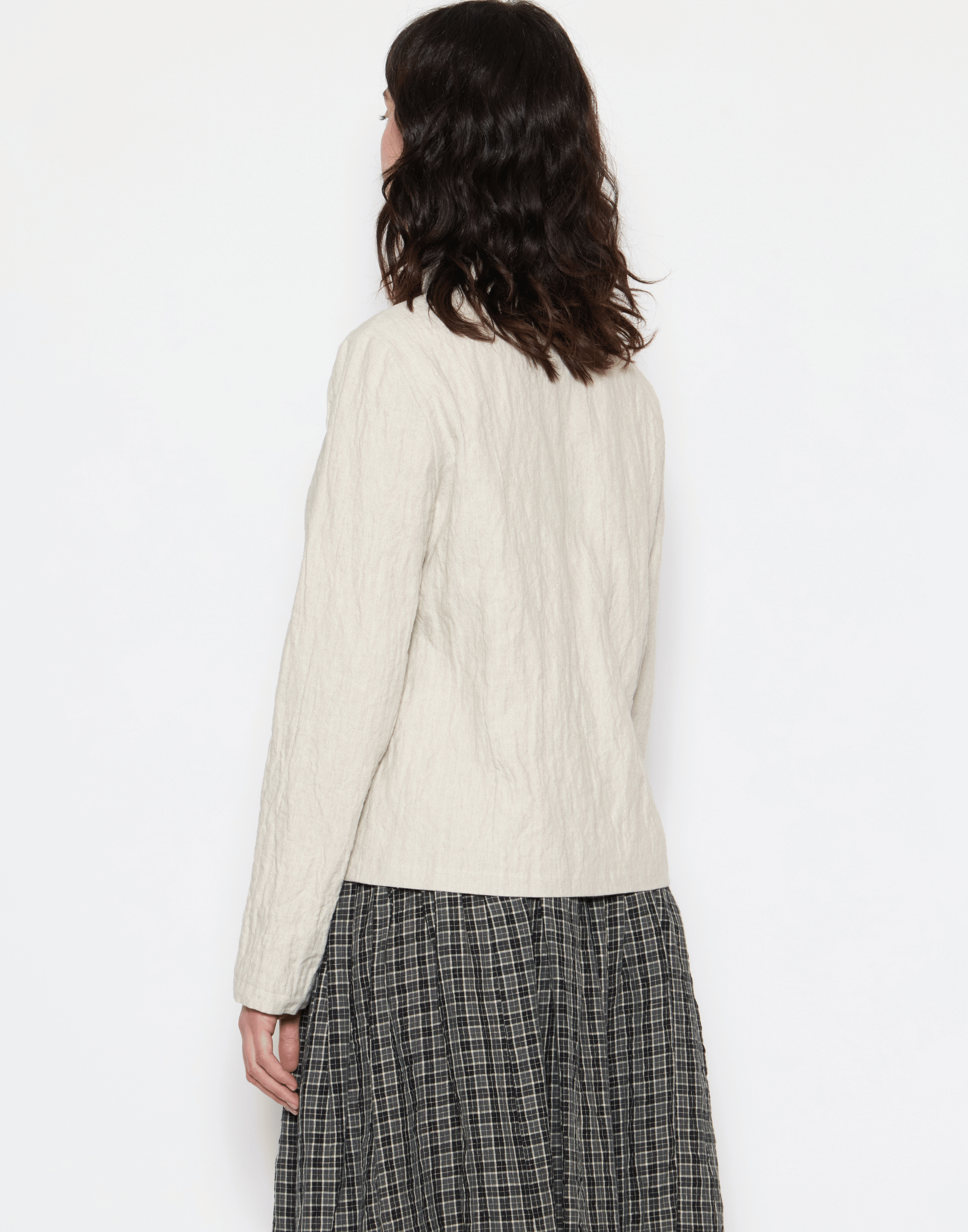 Ecru Herringbone Linen & Cotton Blend Jacket