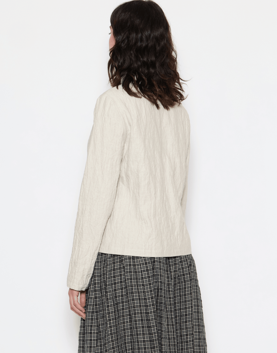 Ecru Herringbone Linen & Cotton Blend Jacket