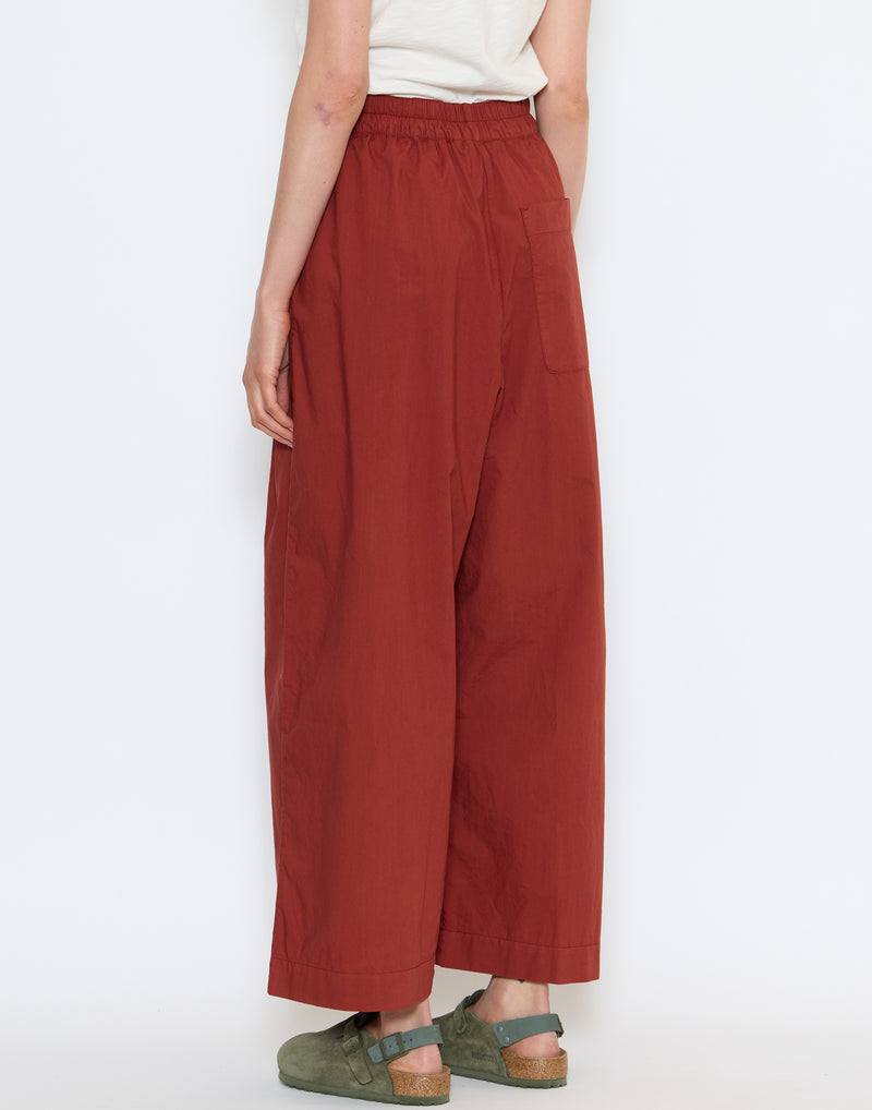 Brick Cotton Poplin Pleated Trousers