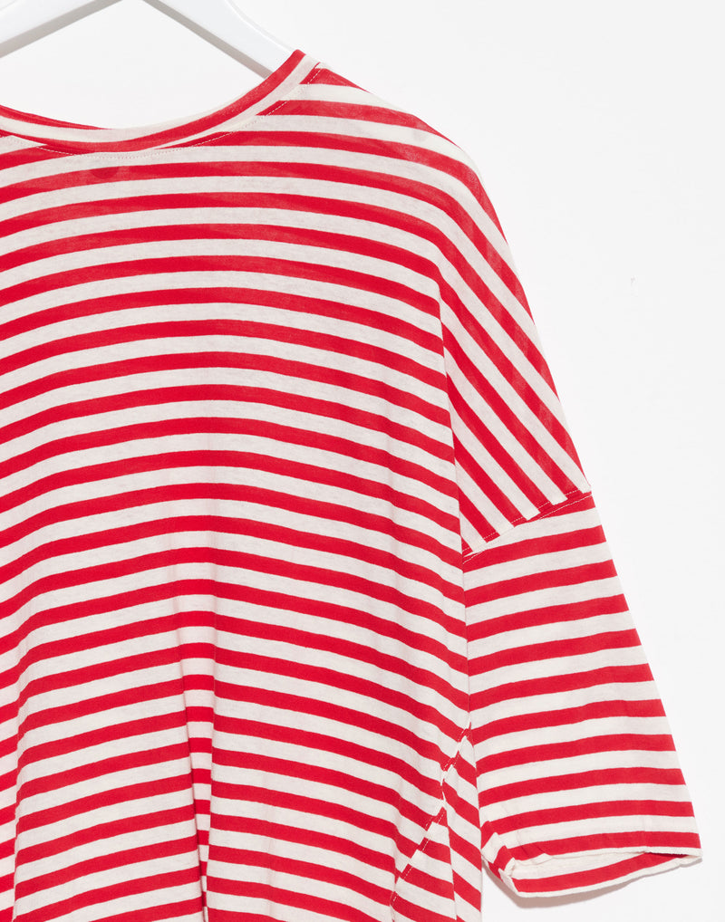Red Stripe Oversized Side Step T-Shirt