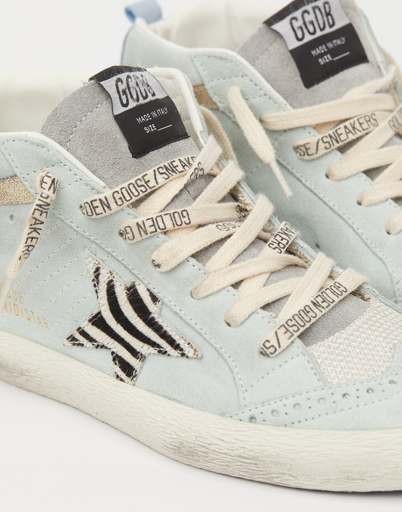 Aquamarine Suede & Zebra Mid Star Sneakers