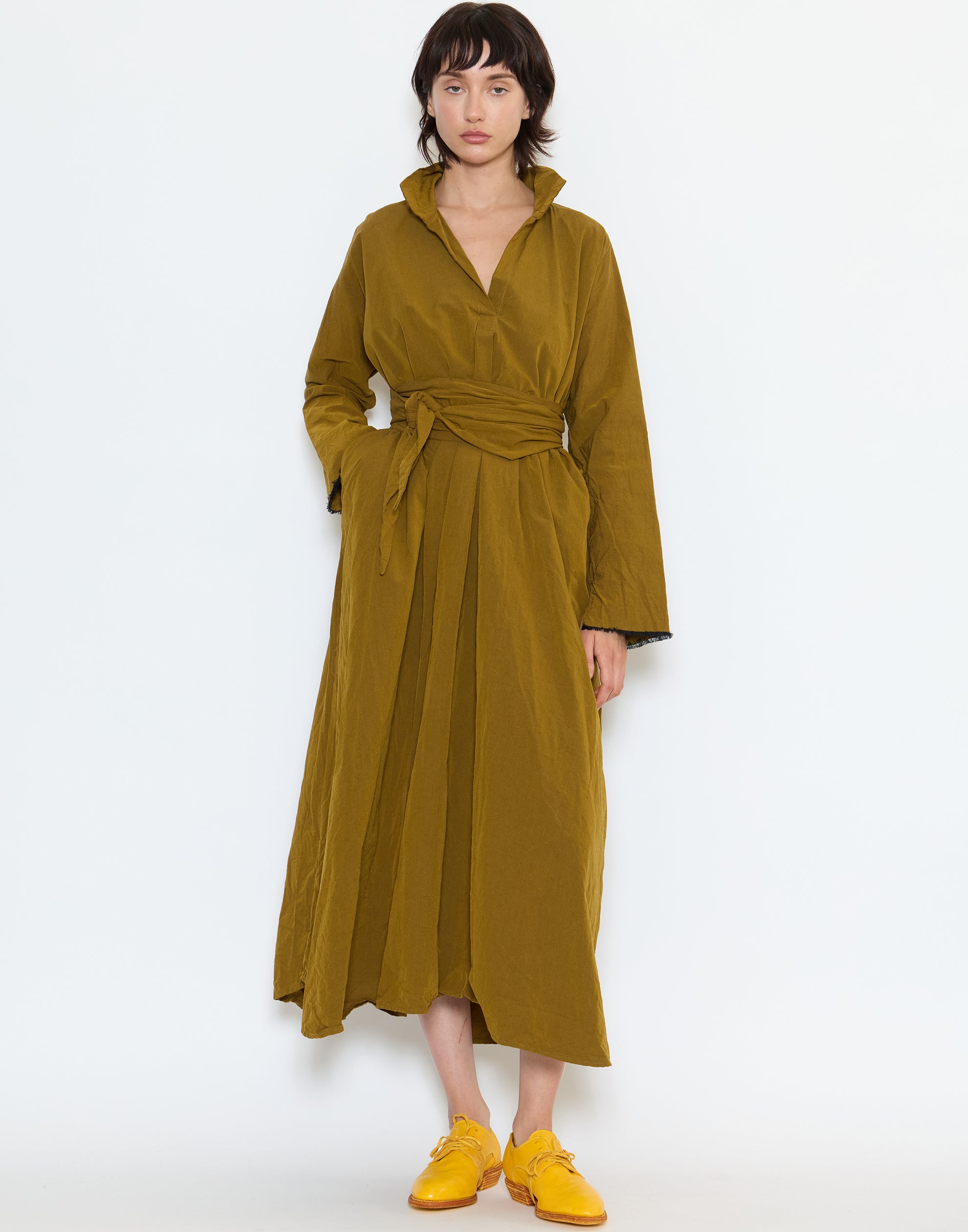 Gold Cotton Spicchi Colletto Lavato Dress