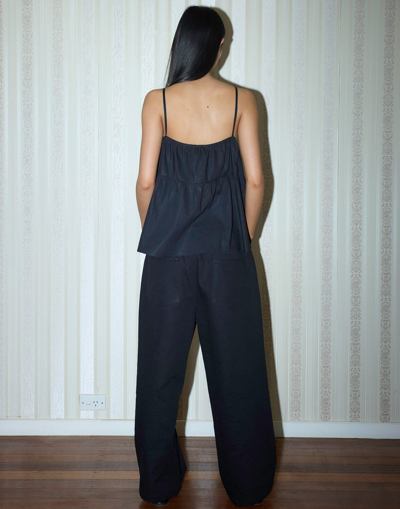 Black Cotton Double Tie Top