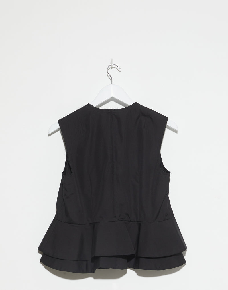 Black Cotton Sleeveless Peplum Top