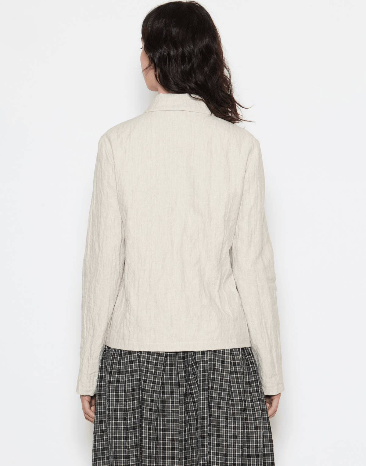 Ecru Herringbone Linen & Cotton Blend Jacket