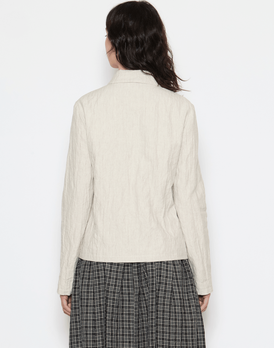 Ecru Herringbone Linen & Cotton Blend Jacket