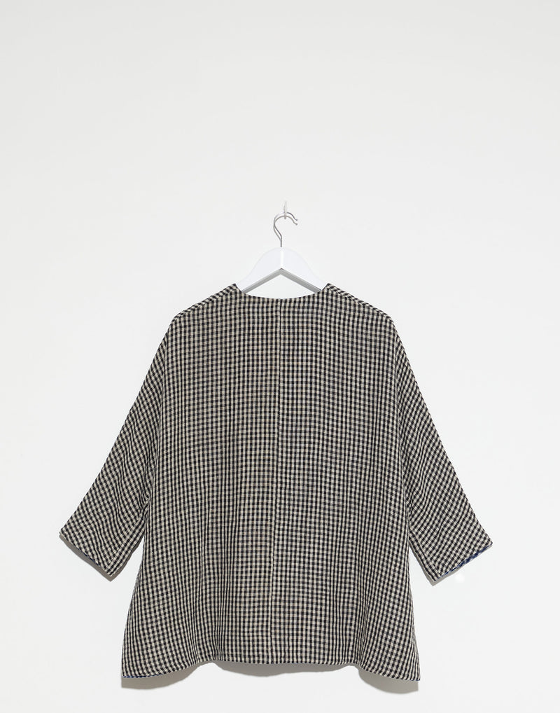 Black & Blue Vichy Linen Reversible Coat