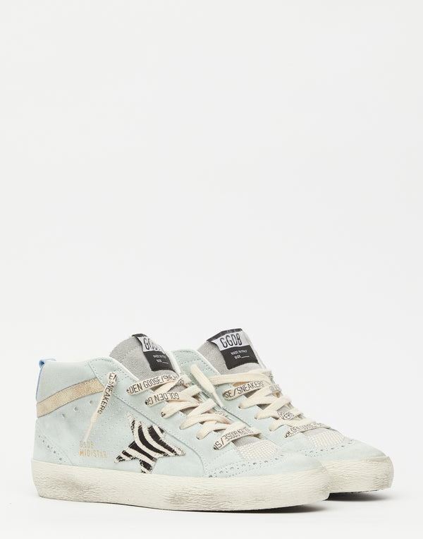 Aquamarine Suede & Zebra Mid Star Sneakers