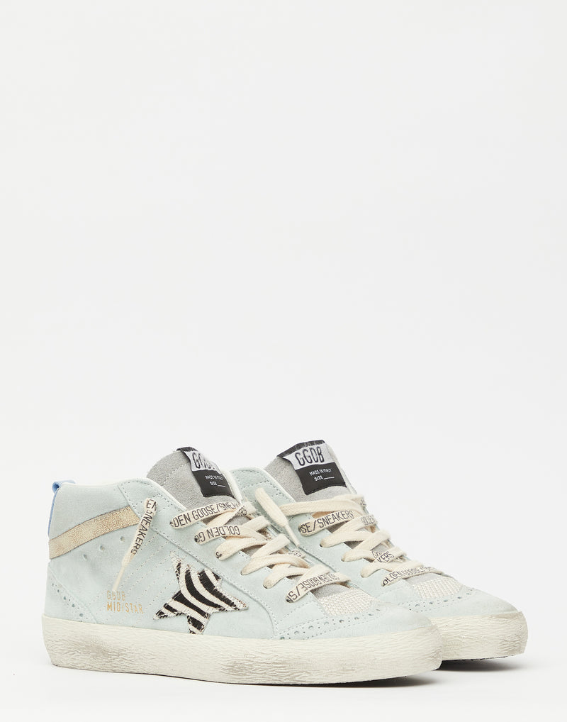 Aquamarine Suede & Zebra Mid Star Sneakers