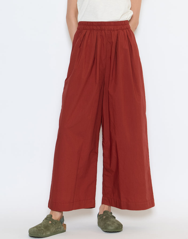 Brick Cotton Poplin Pleated Trousers