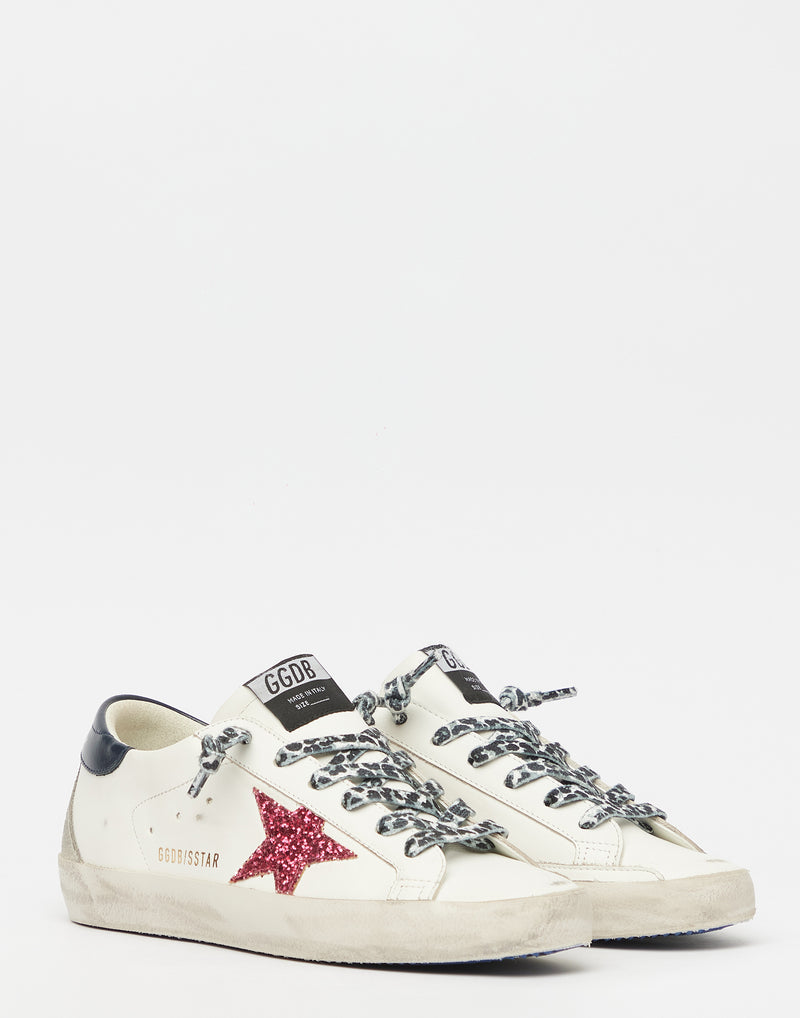 White & Fuchsia Glitter Superstar Sneakers