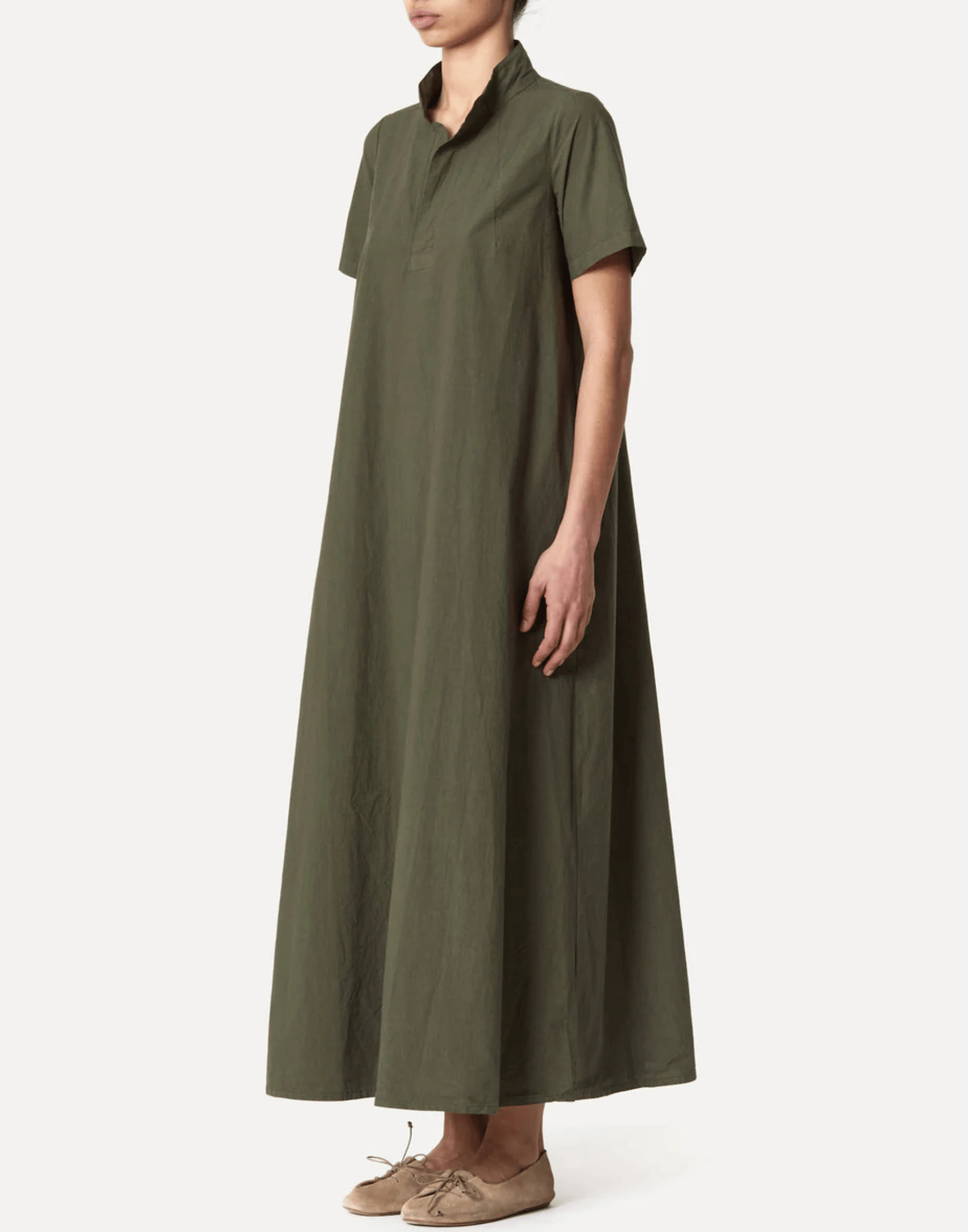 Olive Cotton Poplin Aragosta Dress