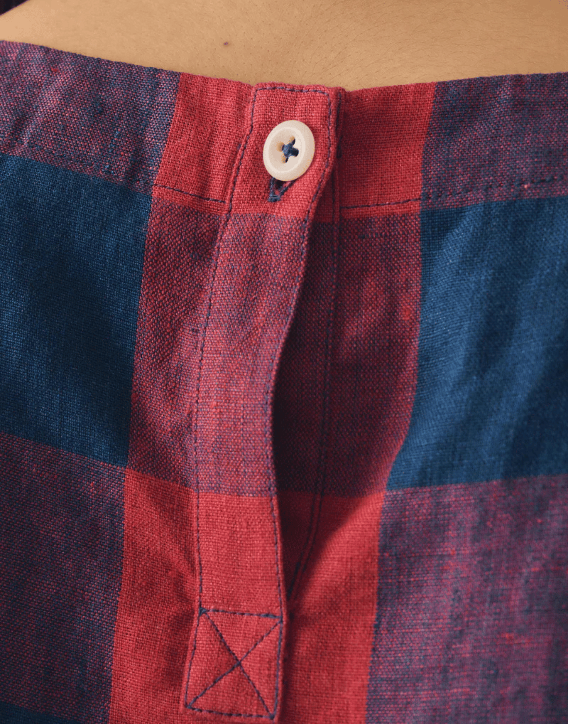 Raspberry & Blue Check Linen Top