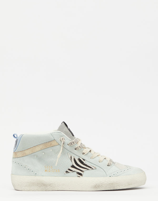Aquamarine Suede & Zebra Mid Star Sneakers