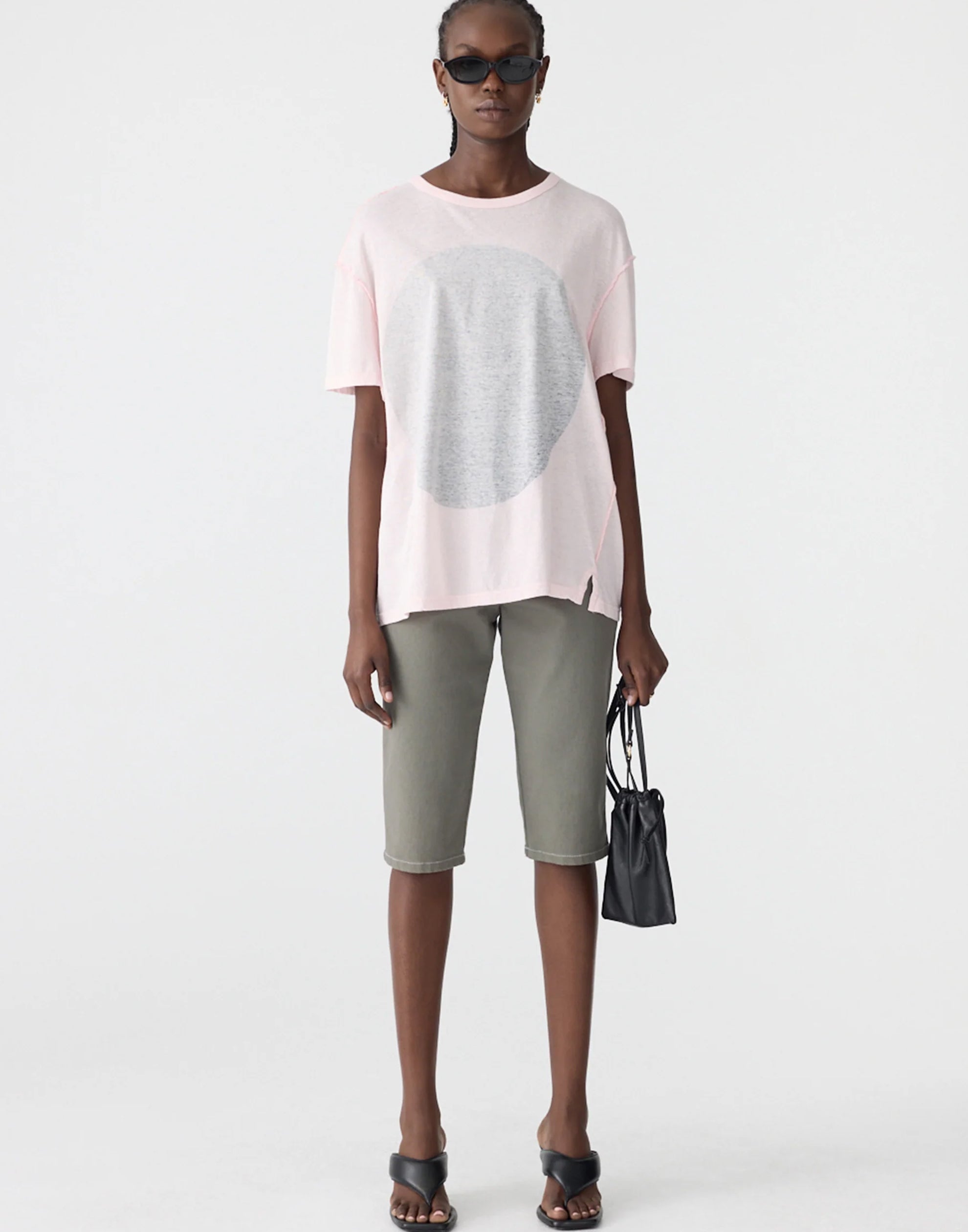 Powder Pink Cotton Reverse Boyfriend Dot T-Shirt