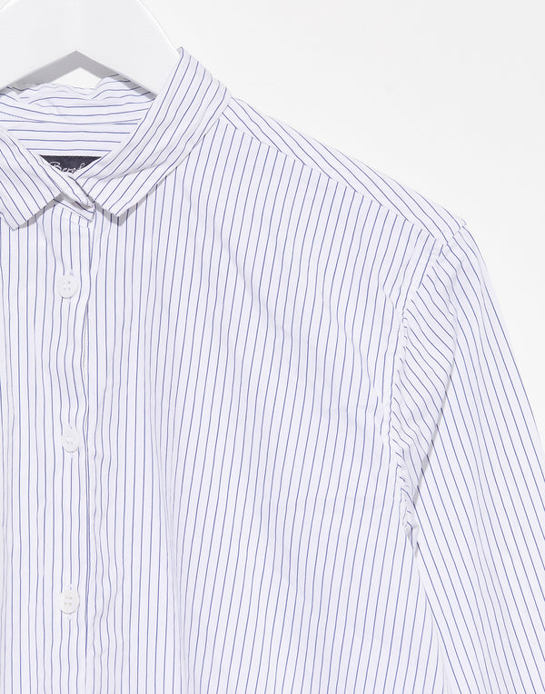 Blue & White Stripe Cotton Loose Tyrol Shirt