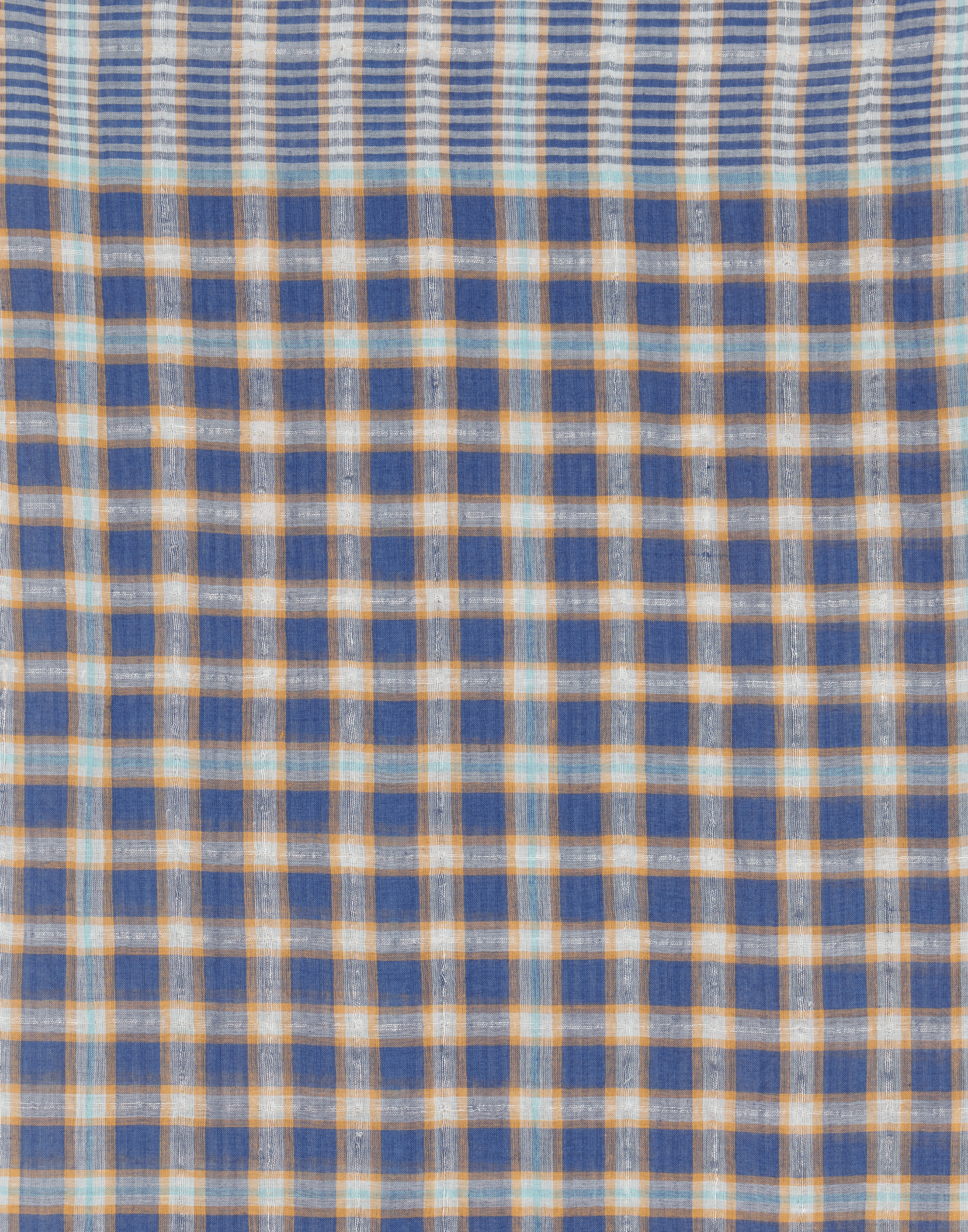 Denim Blue Check Cotton & Linen Scarf