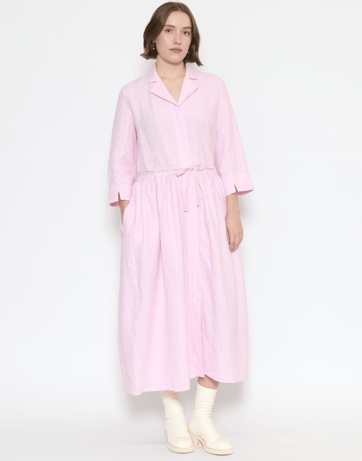 Shop Hannoh Wessel Dresses Online | Pink Linen Davina Shirt Dress