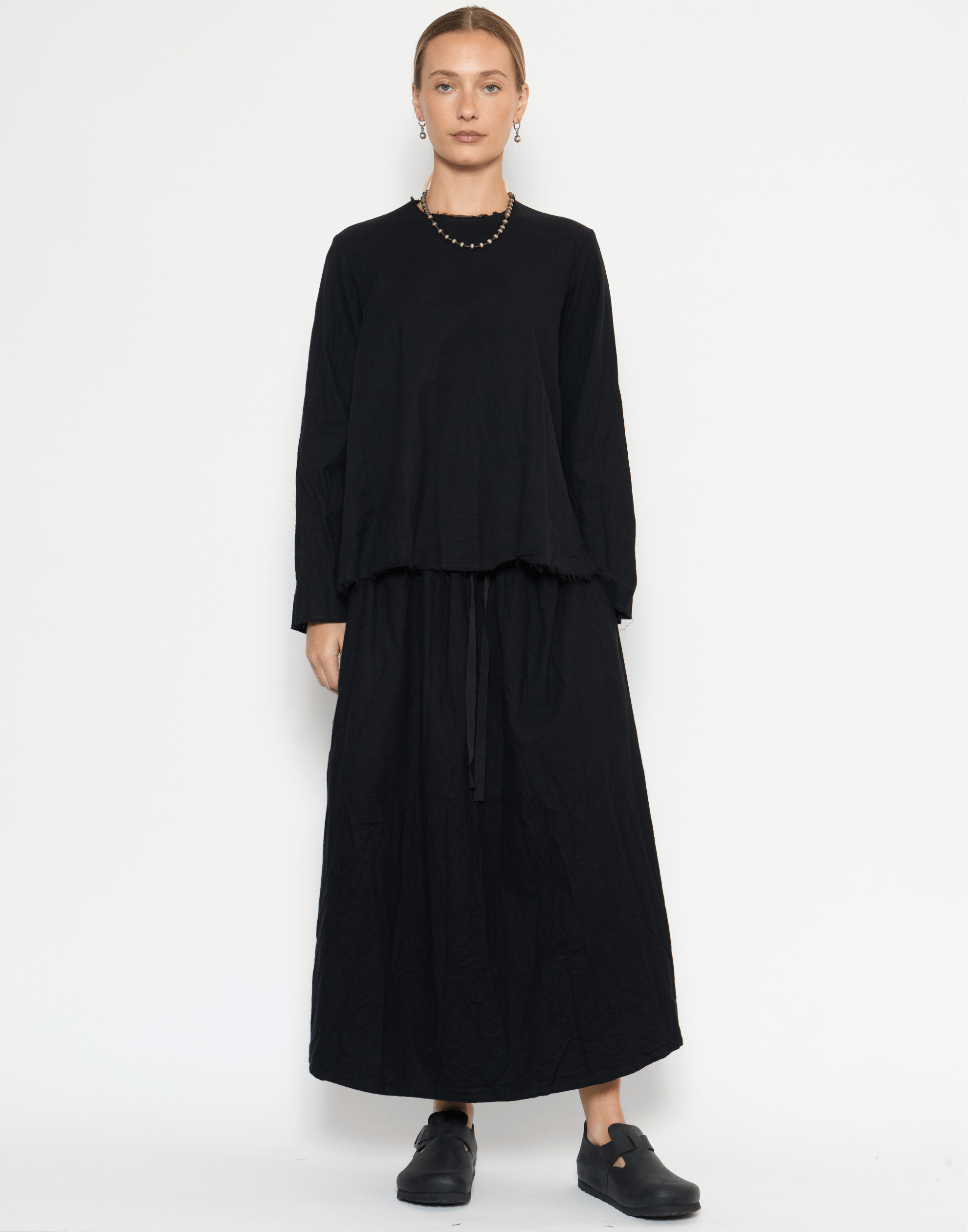 Black Cotton Flannel Skirt