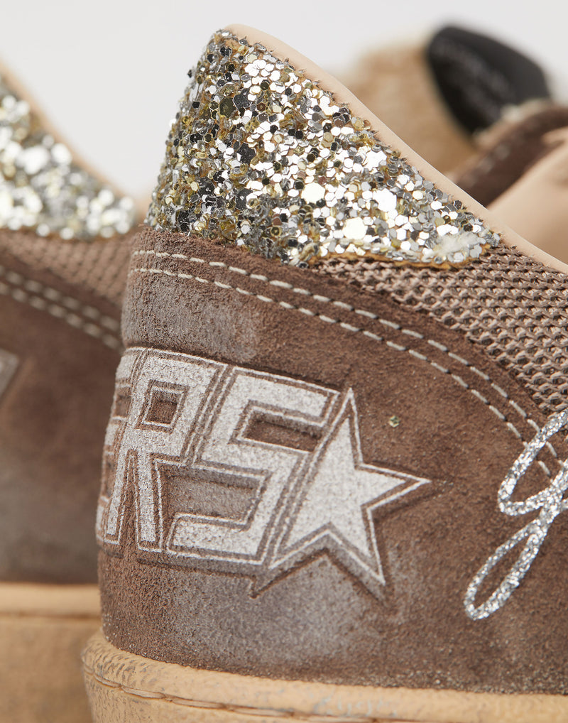 Brown & Platinum Glitter Ball Star Sneakers