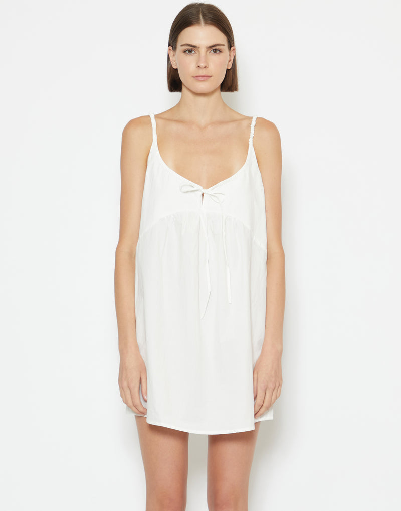 White Cotton Poplin Double V Dress