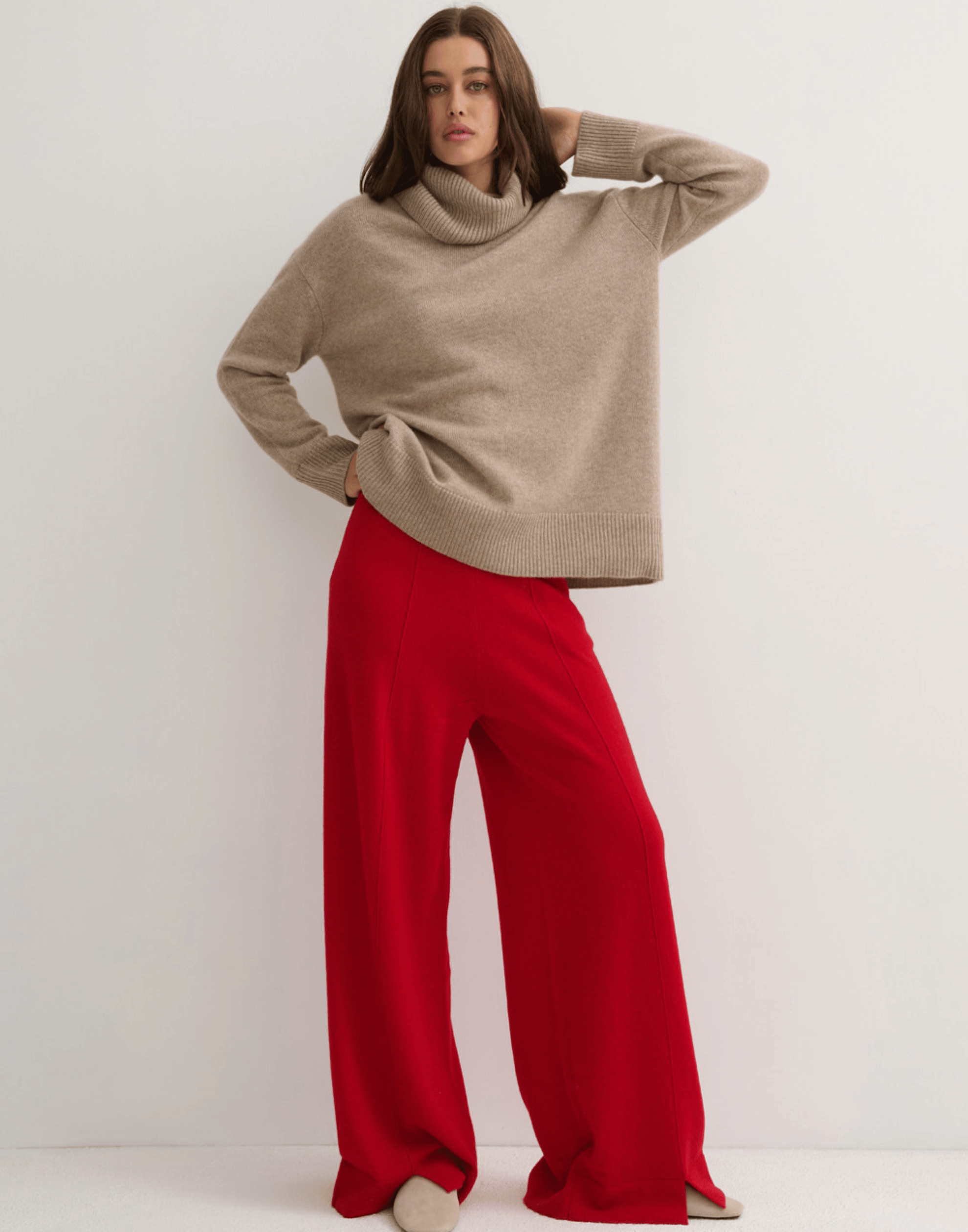 Shiitake Raw Cashmere Chunky Rollneck Pullover
