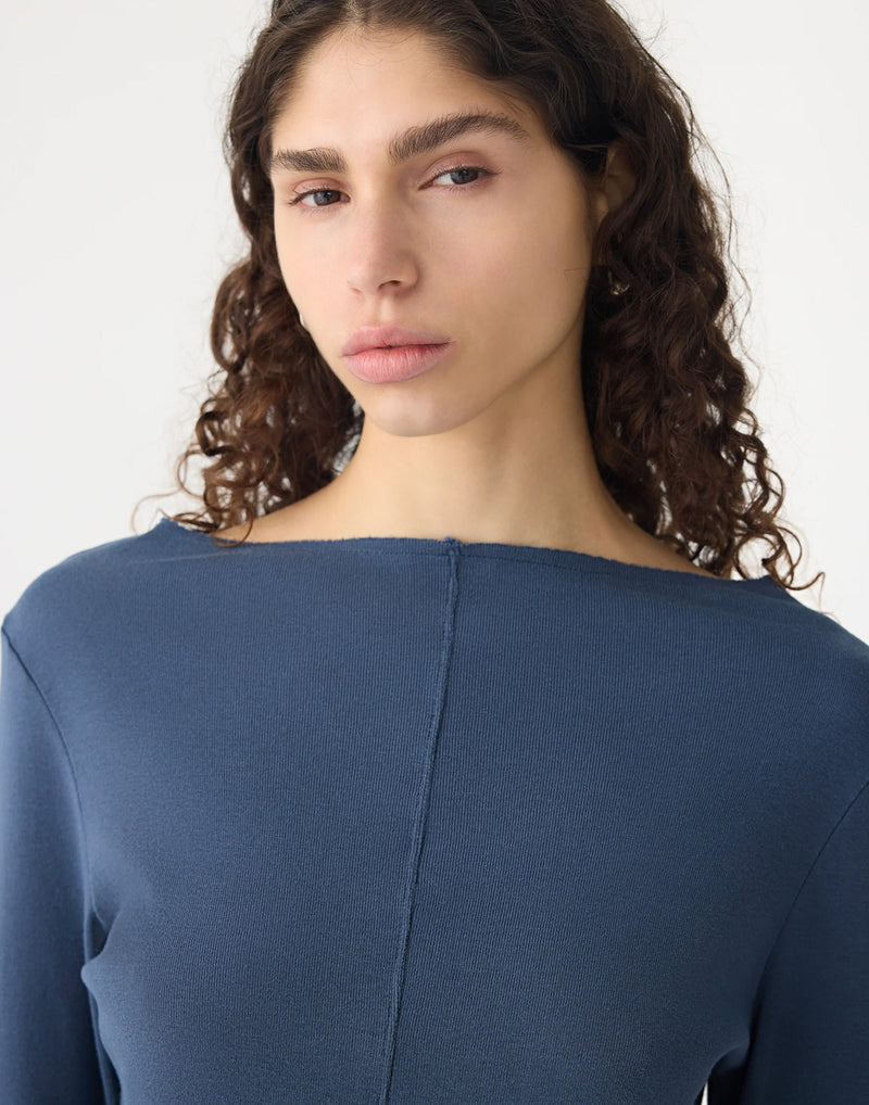 Midnight Cotton Front Seam Long Sleeve T-Shirt