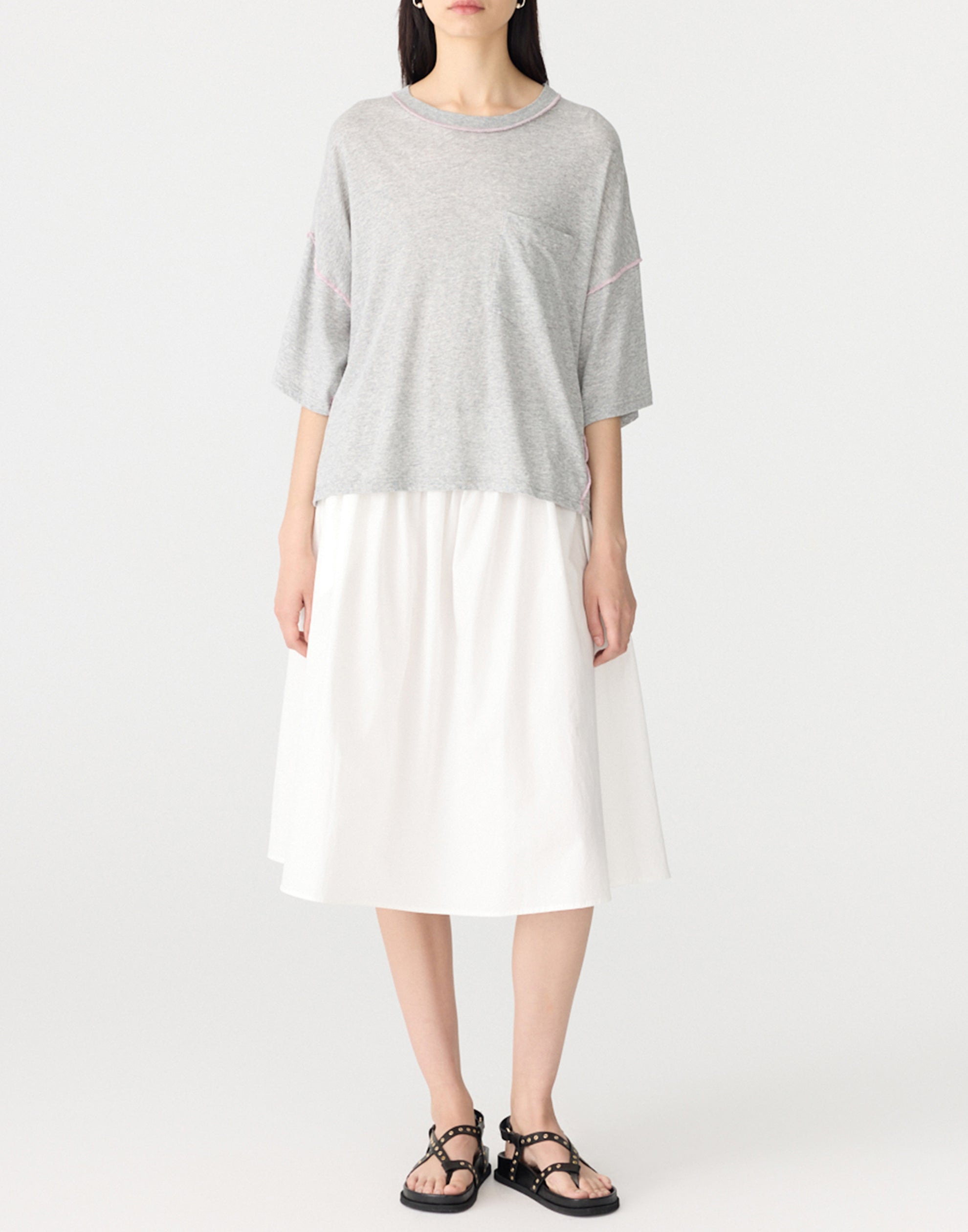 Grey Cotton Reverse Boxy T-Shirt