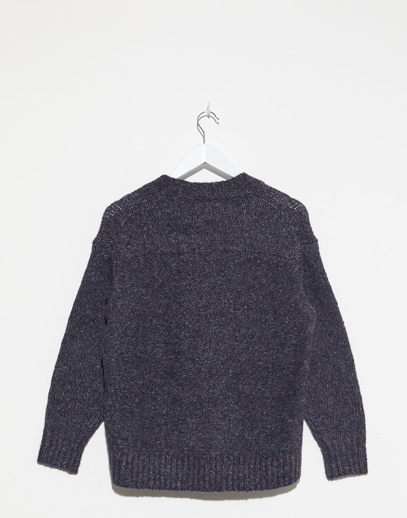 Navy Wool Blend V Neck Cardigan