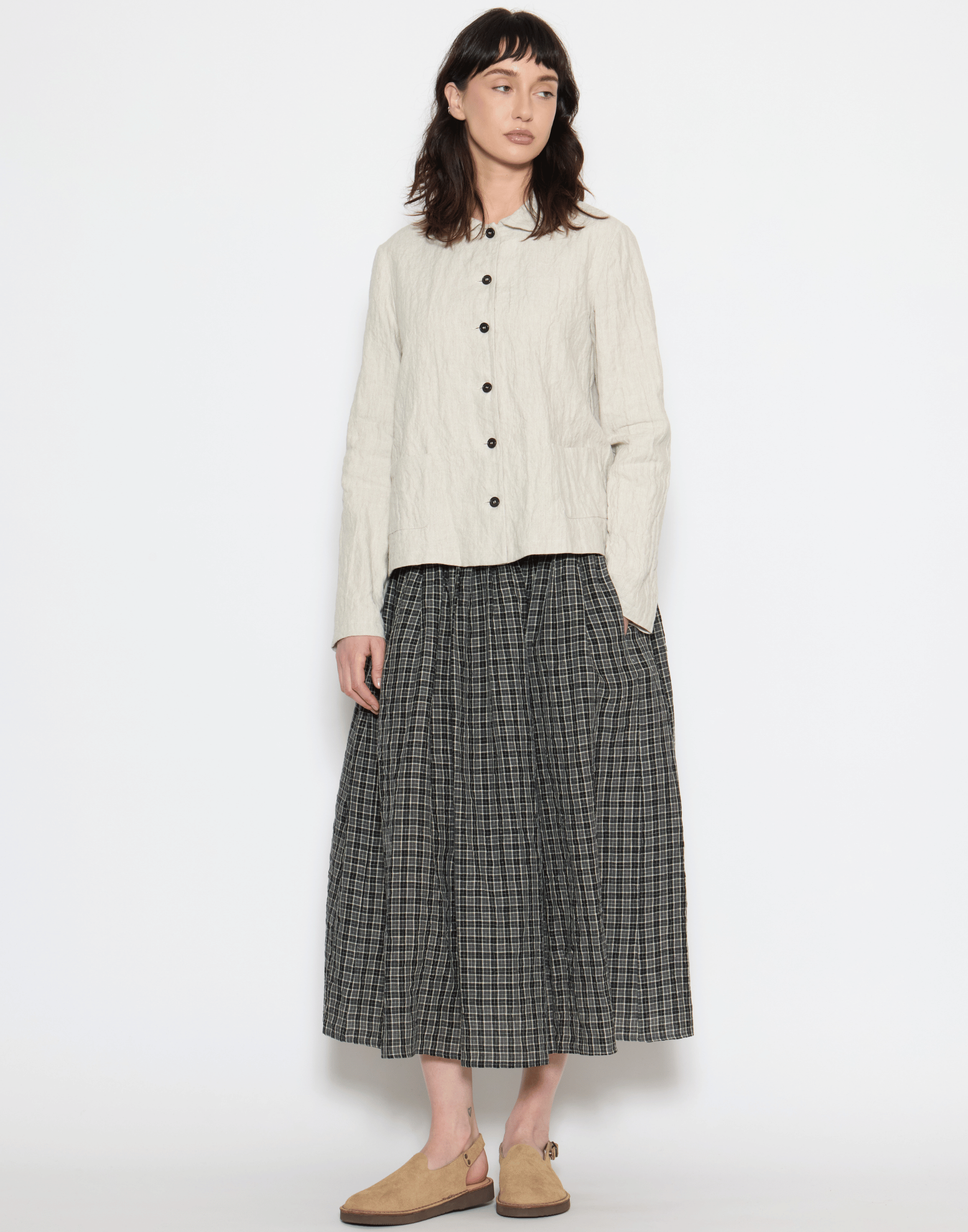 Ecru Herringbone Linen & Cotton Blend Jacket
