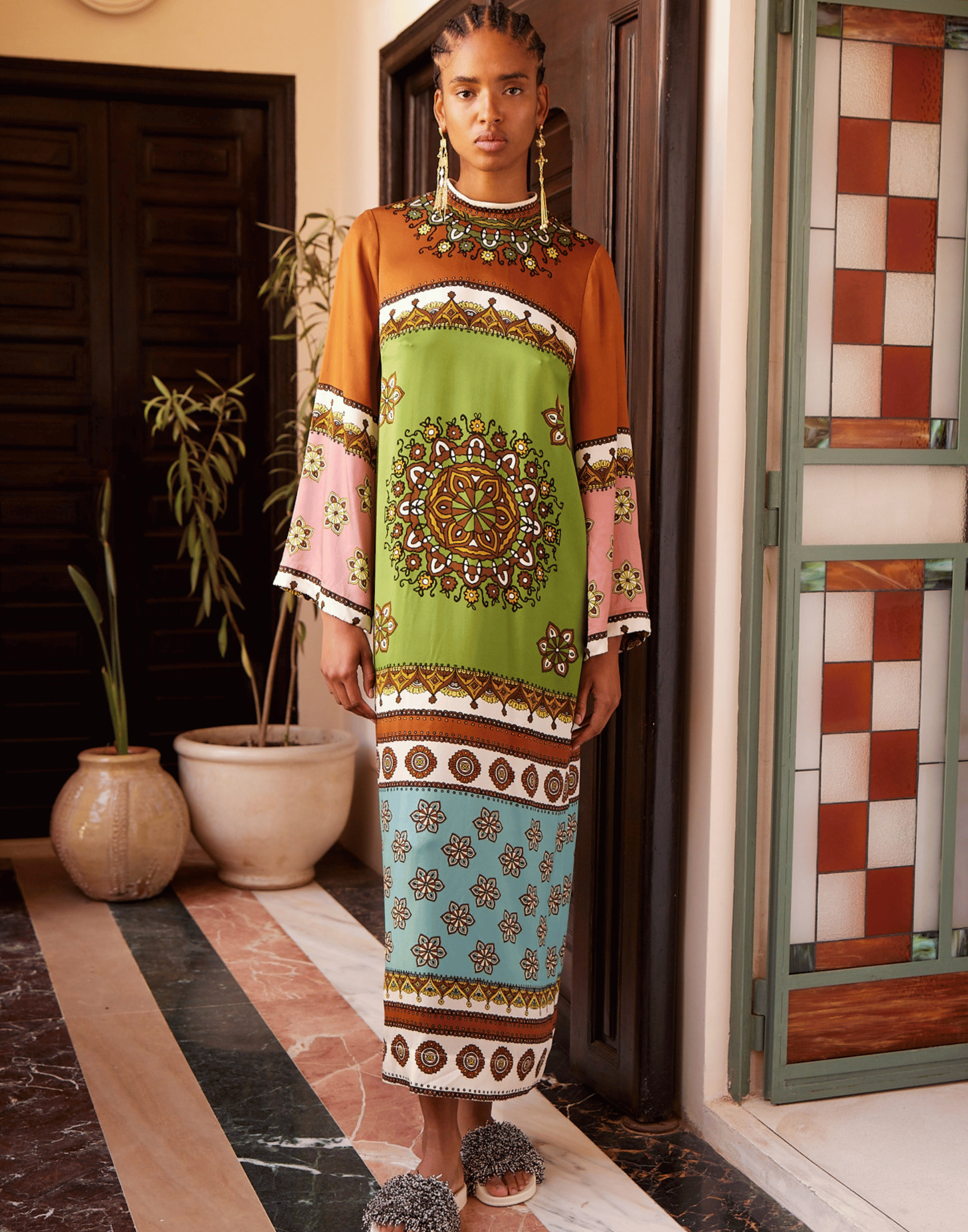 Printed Silk Contina Midi Dress