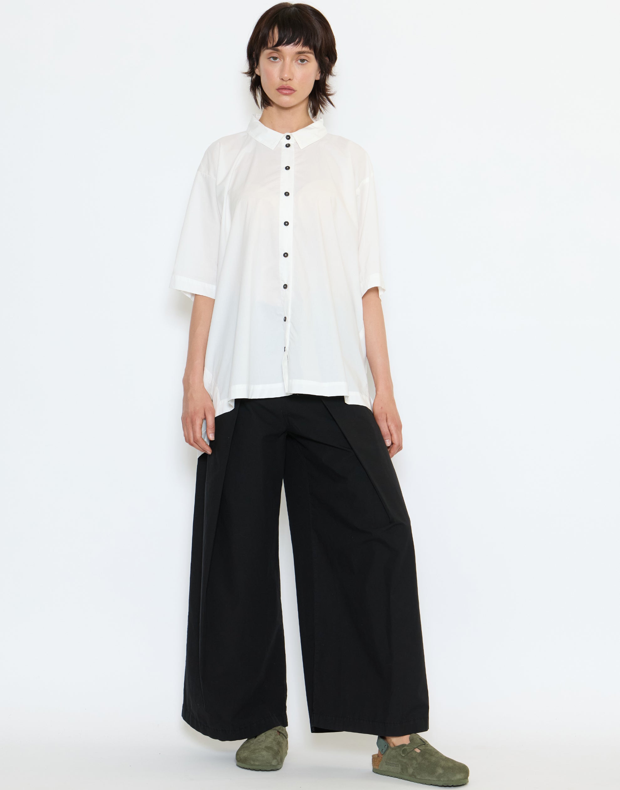 Black Cotton Front Pleat Trousers
