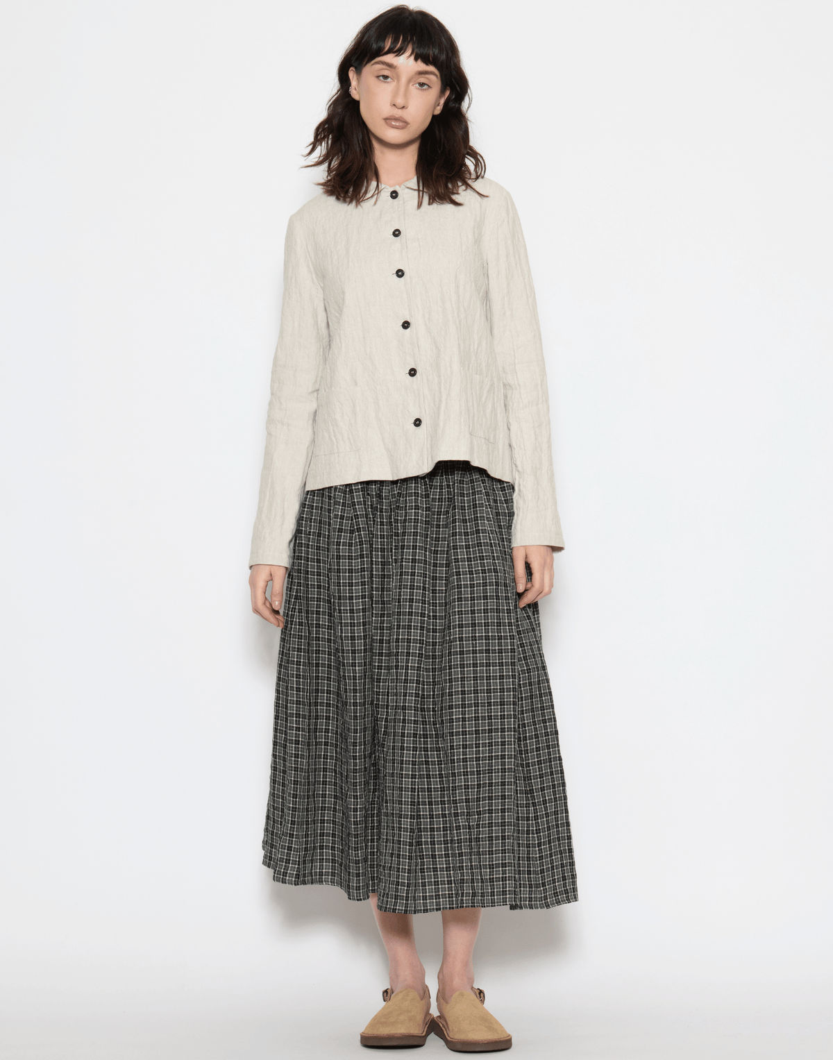 Ecru Herringbone Linen & Cotton Blend Jacket