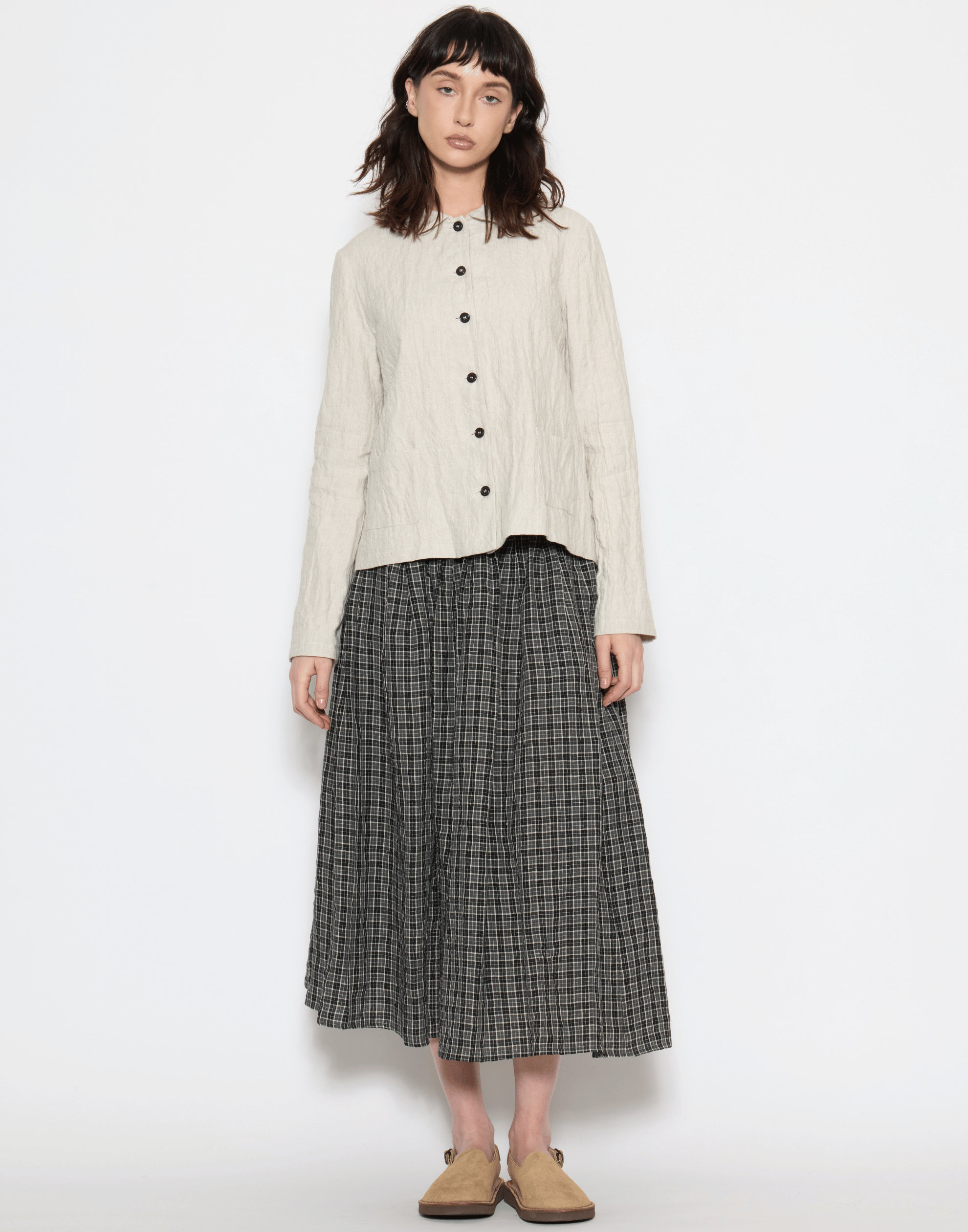 Ecru Herringbone Linen & Cotton Blend Jacket