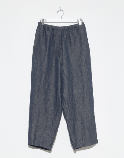 Dark Blue Linen Denim Worker Pants