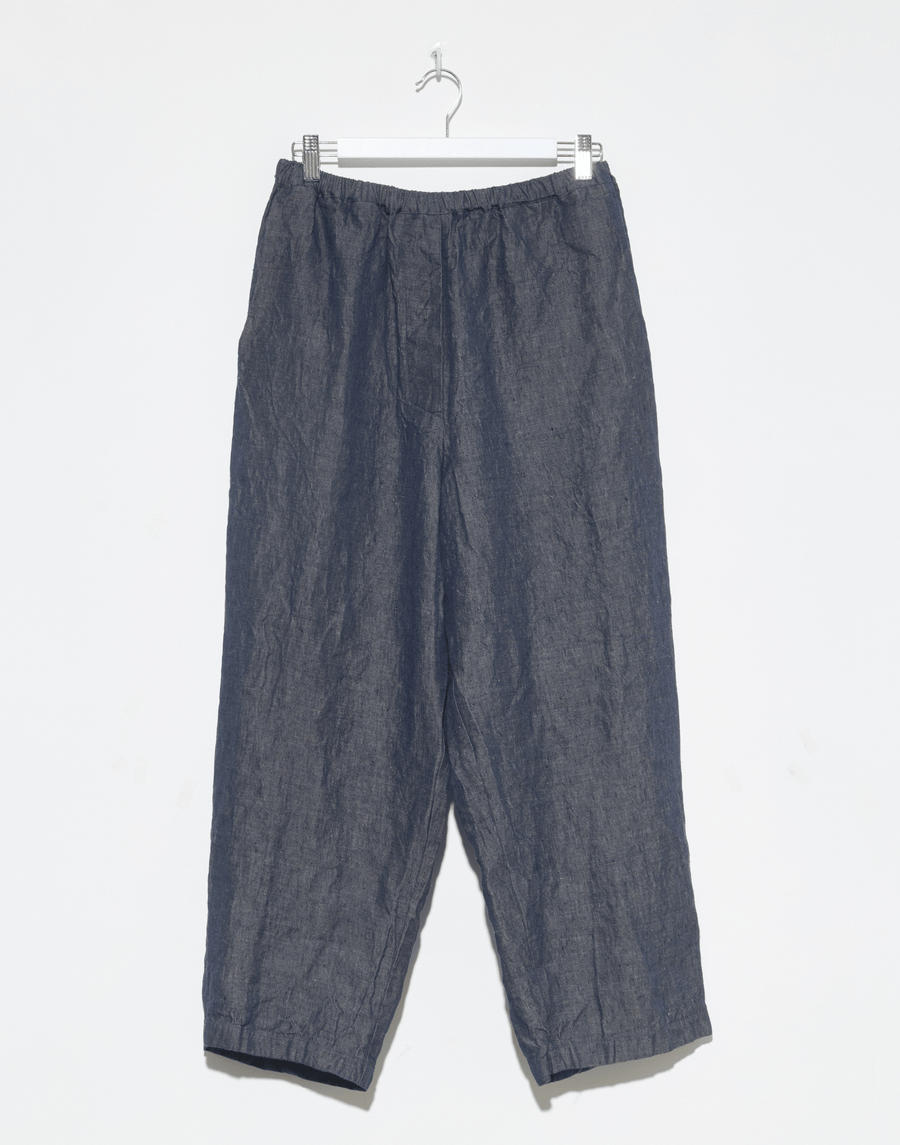 Dark Blue Linen Denim Worker Pants