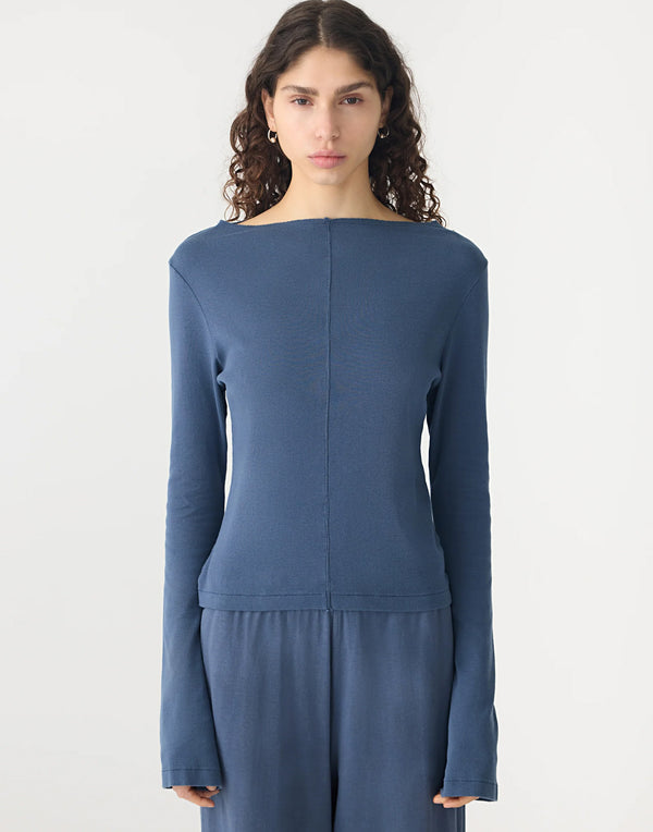 Midnight Cotton Front Seam Long Sleeve T-Shirt