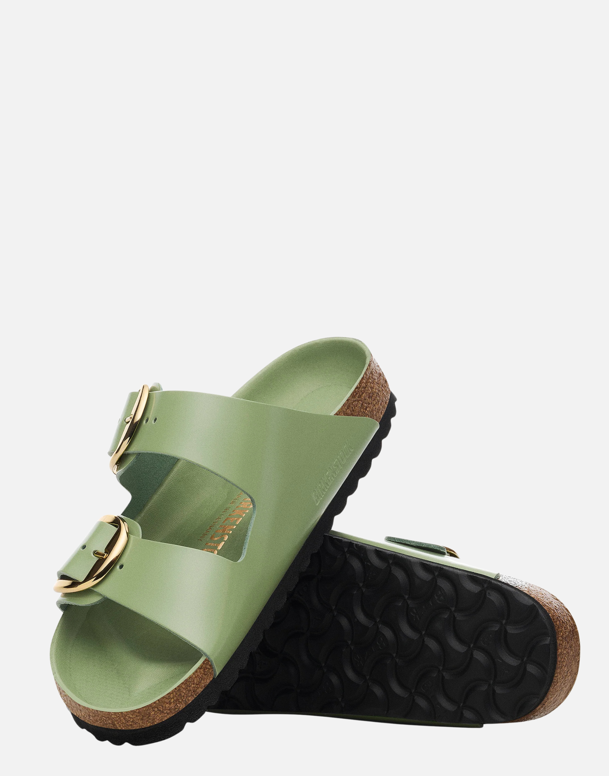 Regular Green Tea Patent Leather Big Buckle Arizona Sandals