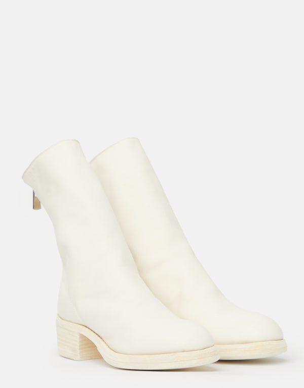 White 788Z Leather Rear Zip Boots