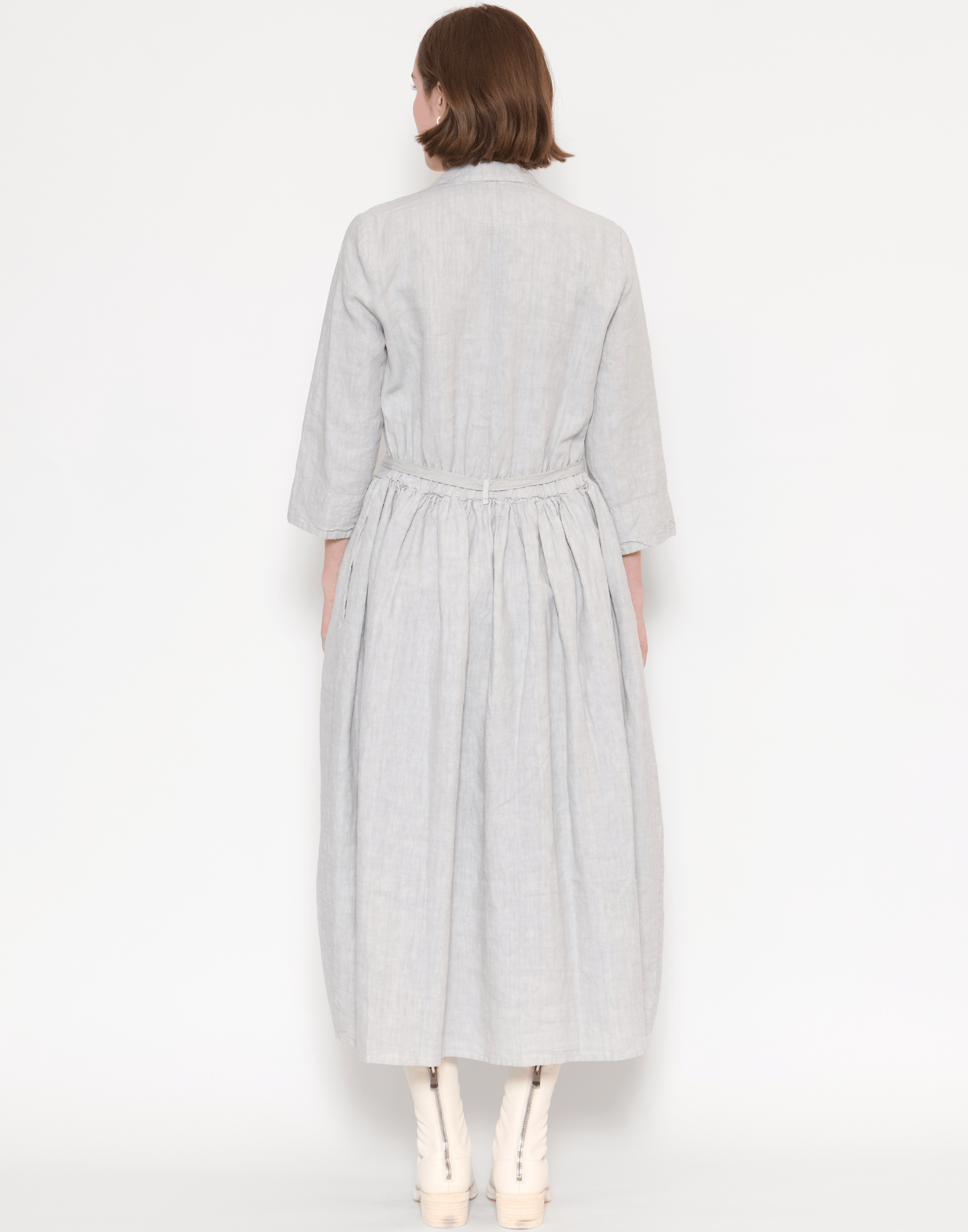Pearl Grey Linen Davina Shirt Dress